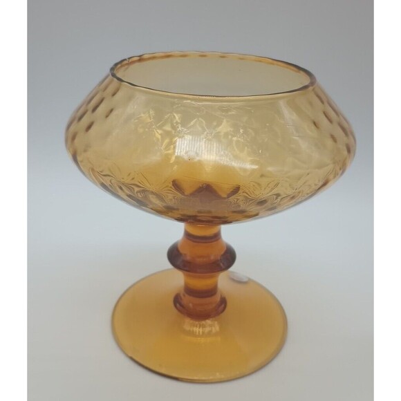 Empoli Amber Optic Compote Dish MCM Autumn Harvest Gold Italy Hand Blown - Picture 3 of 8